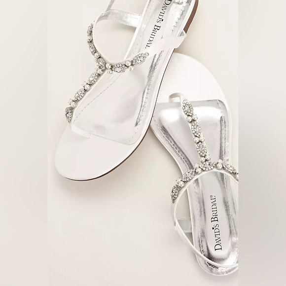 pearl and crystal encrusted dyeable t-strap sandal - Picture 1 of 3